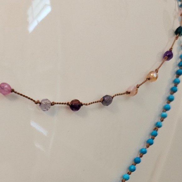 NWT Multi Color Tourmaline Hand Knotted Silk Cord Necklace 14kGF Clasp - Picture 3 of 7